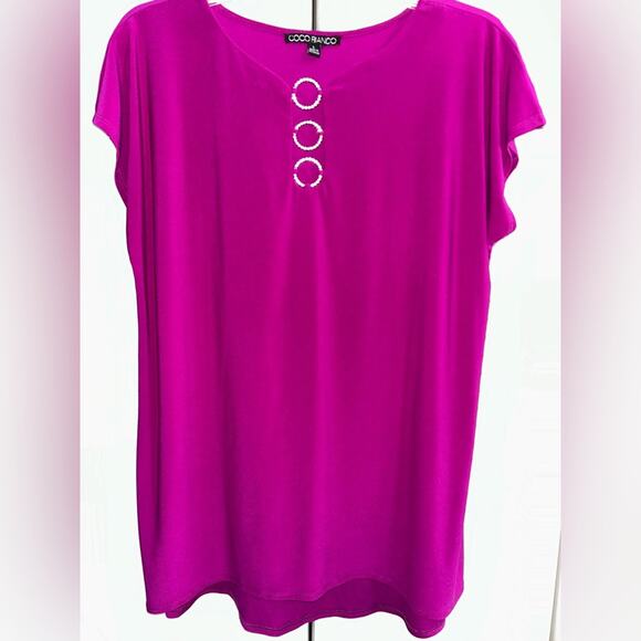 Coco Bianco Magenta Rhinestone Ring Vintage Y2K Top Women’s Size Large - Picture 1 of 5